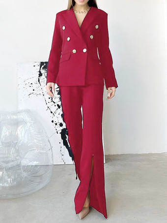 レッド 2 点セット赤ポリエステル ボタン クラシック春長袖女性衣装