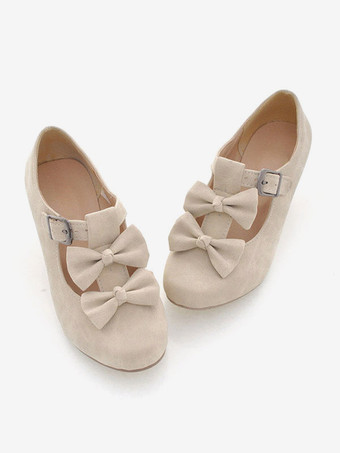 アプリコットスウィートロリータ靴弓プリズムヒールロリータパンプス