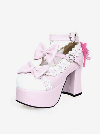 ロリータ靴　ライトピンク　9.5cm　リボン　