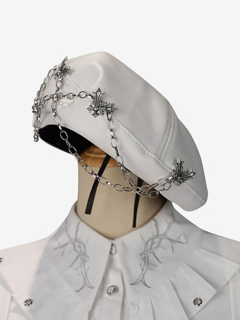 Chapeau Lolita de l'armée accessoire à franges blanches étoiles imprimer accessoires Lolita en cuir PU