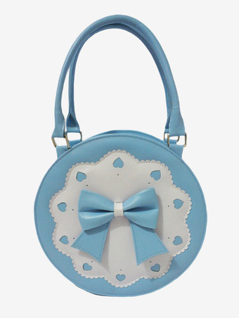 ライトスカイブルーロリィタバッグ スウィート ハンドバッグ PU リボン柄 カジュアル ブラック