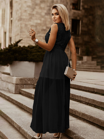 ホワイト ノースリーブ ドレス V ネック カットアウト ボヘミアン風マキシ ドレス