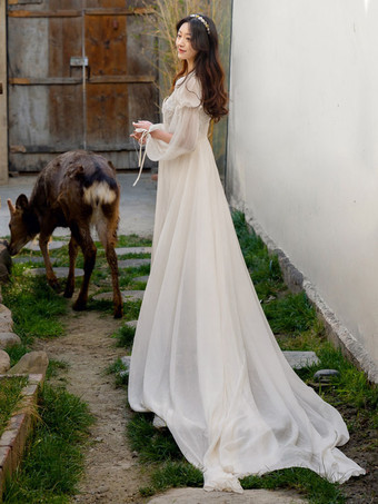 ブライダル パジャマ ホワイト レース パジャマ 2ピース Vネック 長袖 ランジェリー