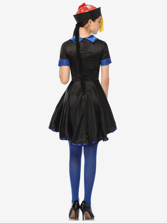 女性のためのハロウィーンの中国のゾンビコスチュームブラックブルーポリエステル服帽子ホリデーコスチュームフルセット