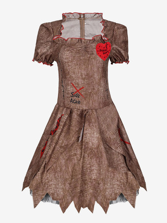 Halloween Zombie Costumes For Women Light Brown Scary Dress Headwear Polyester Holidays Costumes