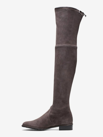 Cuissardes Plates Femme avec Bout Rond Elastique à Lacets Unicolore