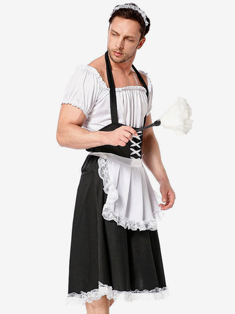 メンズ ホワイト フレンチメイド コスチューム 面白いドレス ポリエステル ホリデー カーニバル コスチューム