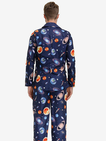 Disfraces de Halloween para hombres Camisa elegante azul Pantalones Trajes de poliéster Conjunto Disfraces de vacaciones Conjunto completo