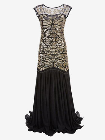 ゴールド フラッパードレス　2025　1920s　グレート・ギャツビー　ヴィンテージコスチュームレディース　スパンコールマキシドレスハロウィン