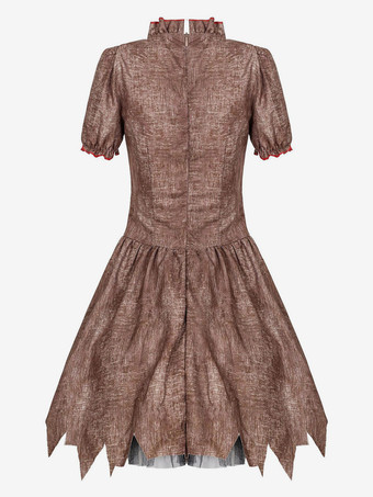 Halloween Zombie Costumes For Women Light Brown Scary Dress Headwear Polyester Holidays Costumes