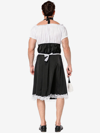 メンズ ホワイト フレンチメイド コスチューム 面白いドレス ポリエステル ホリデー カーニバル コスチューム