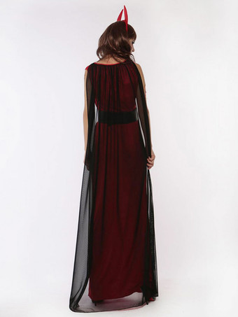 ハロウィン 女性のためのハロウィーンの悪魔の衣装赤いロングドレスマントの帽子ポリエステル休日の衣装