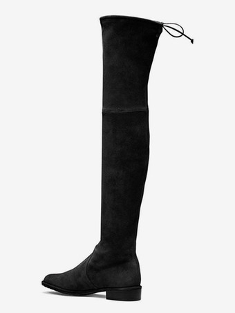 Cuissardes Plates Femme avec Bout Rond Elastique à Lacets Unicolore