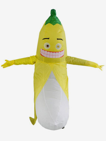 イエロー面白いバナナインフレータブルコスチュームフルーツブローアップコスチュームハロウィーン
