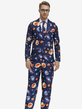 Disfraces de Halloween para hombres Camisa elegante azul Pantalones Trajes de poliéster Conjunto Disfraces de vacaciones Conjunto completo