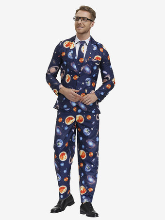 azul Disfraces de Halloween para hombres Camisa elegante azul Pantalones Trajes de poliéster Conjunto Disfraces de vacaciones Conjunto completo