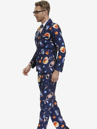 Disfraces de Halloween para hombres Camisa elegante azul Pantalones Trajes de poliéster Conjunto Disfraces de vacaciones Conjunto completo