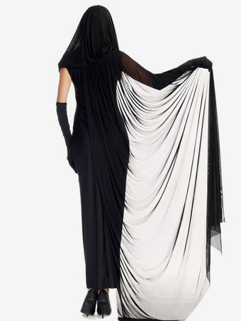 ハロウィン 女性のためのハロウィーンの魔女の衣装黒怖い帽子ポリエステルチュニックドレス休日の衣装フルセット