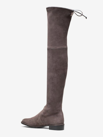 Cuissardes Plates Femme avec Bout Rond Elastique à Lacets Unicolore