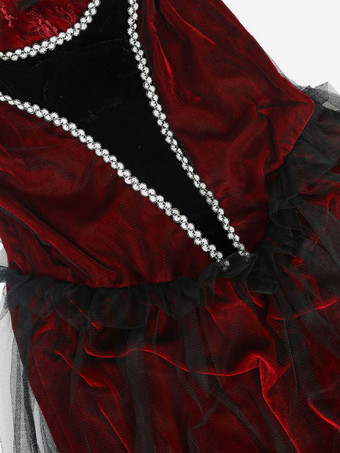 Halloween Disfraces de novia fantasma de Halloween Vestido real de encaje burdeos Sombreros Disfraces de vacaciones de poliéster