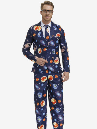 Disfraces de Halloween para hombres Camisa elegante azul Pantalones Trajes de poliéster Conjunto Disfraces de vacaciones Conjunto completo