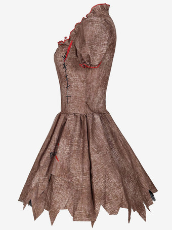 Halloween Zombie Costumes For Women Light Brown Scary Dress Headwear Polyester Holidays Costumes