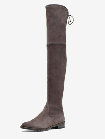 GrisCuissardes Plates Femme avec Bout Rond Elastique à Lacets Unicolore