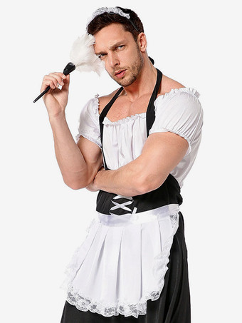 メンズ ホワイト フレンチメイド コスチューム 面白いドレス ポリエステル ホリデー カーニバル コスチューム