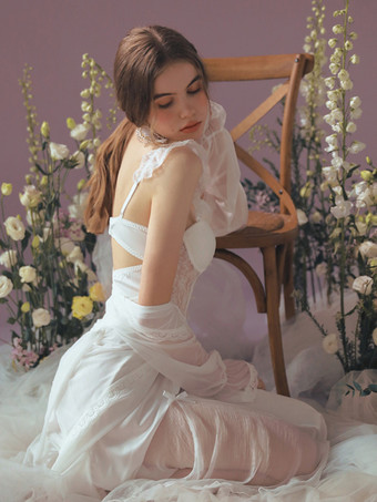 ベビードール ランジェリー 女性 ベビードール ホワイト バックレス ポリエステル セクシー