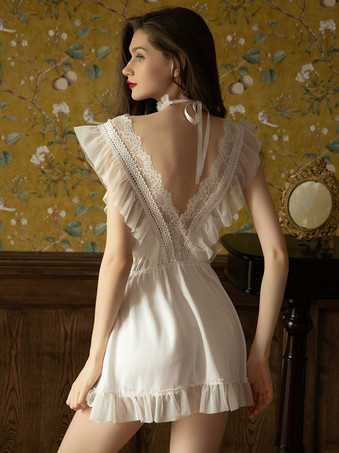 ベビードール ランジェリー セクシー ベビードール ホワイト ポリエステル セクシー