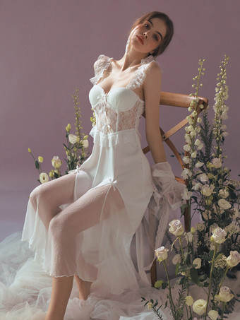 ベビードール ランジェリー 女性 ベビードール ホワイト バックレス ポリエステル セクシー