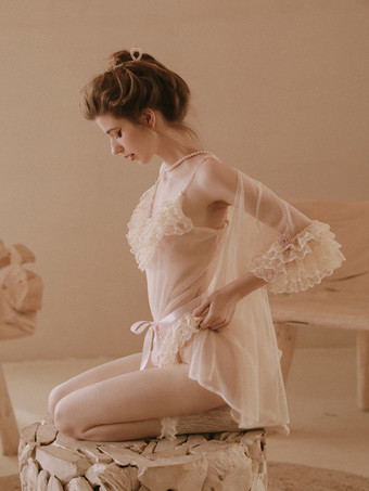 パジャマ セット ホワイト ポリエステル バックレス パーティー ランジェリー