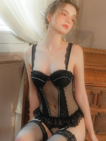 ブラジャー パンティ セット ヌード ポリエステル レース ツートン 薄手 2 ピース セクシーな大人のランジェリー