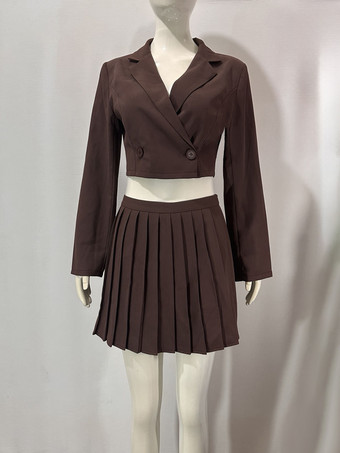 Coffee Brown Skirt Set Crop Top And Mini Skirt 2 Pieces Set