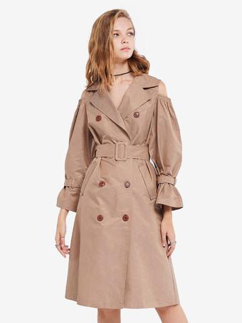 Trench Coat Dress for Women Double-Breasted Belted Wrap Sexy Shawl Collar  Long Sleeve V-Neck Bodycon Coat Dress Khaki : Clothing, Shoes & Jewelry 