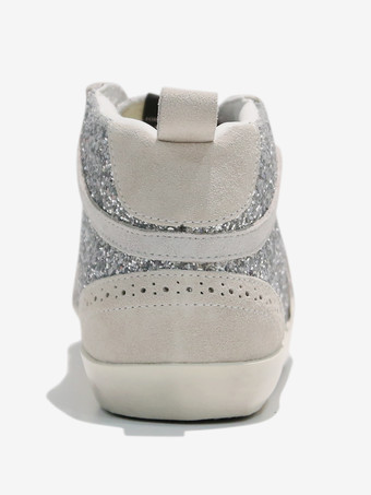 Baskets Femmes À Bout Rond Argenté Chaussures À Lacet Étoile Décontractées Plates