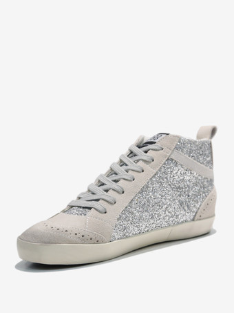 Baskets Femmes À Bout Rond Argenté Chaussures À Lacet Étoile Décontractées Plates