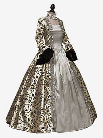 プリンセス 女性用 貴族ドレス 中世 ドレス ゴールド 長袖 ポリエステル 綿じゅす ダンスパーティー チョーカー ドレス ヴィンテージ 中世 ドレス・貴族ドレス ヨーロッパ　宮廷風 レトロコスチューム コスチューム コスチューム