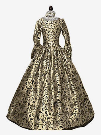 プリンセス 女性用 貴族ドレス 中世 ドレス ゴールド 長袖 ポリエステル 綿じゅす ダンスパーティー チョーカー ドレス ヴィンテージ 中世 ドレス・貴族ドレス ヨーロッパ　宮廷風 レトロコスチューム コスチューム コスチューム