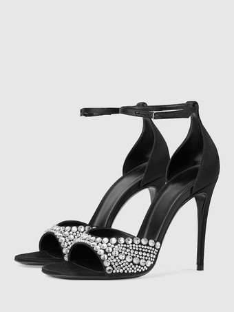 Женские босоножки на каблуке с открытым носком и стразами туфли на шпильке с ремешком на щиколотке туфли для выпускного вечера