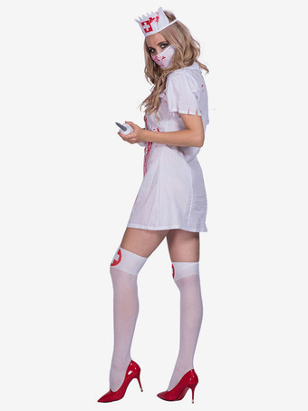 ハロウィン ナースハロウィンコスチュームホワイトブラッドプリントドレス女性ホリデーコスチューム