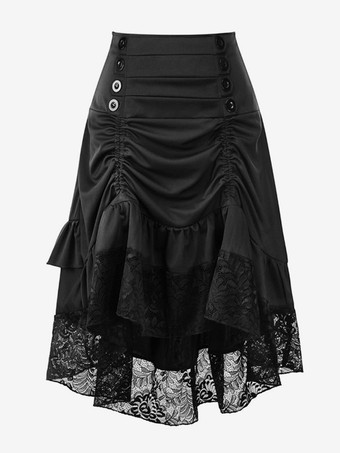 ブラック ハロウィン レディースゴシックコスチューム　2025　ボタン　フリルレース　赤ワイン レトロスカート