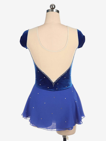 スケートドレスロイヤルブルービーズシアーフリルベルベットダンスコスチュームハロウィン