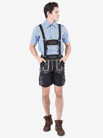 男性オクトーバーフェストコスチュームライトスカイブルー刺繍入りギンガムチェックコットンシャツ付きショートパンツホリデーコスチュームハロウィン