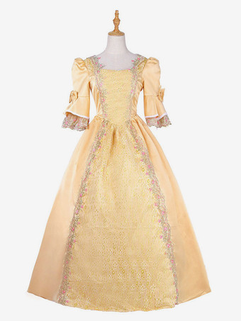 イエロー中世 ドレス 女性用 プリンセス 貴族ドレス パープル ロココ調 マルディグラ レトロ ヨーロッパ 宮廷風 中世 ドレス・貴族ドレス