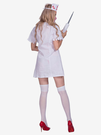 ハロウィン ナースハロウィンコスチュームホワイトブラッドプリントドレス女性ホリデーコスチューム