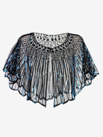 ブルー 1920年代のグレートギャツビーアクセサリースパンコールフラッパーケープコートシャンパンレトロ衣装アクセサリー