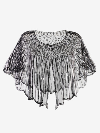 ブラック 1920年代のグレートギャツビーアクセサリースパンコールフラッパーケープコートシャンパンレトロ衣装アクセサリー