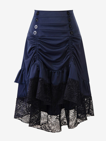 ディープブルーハロウィン レディースゴシックコスチューム　2025　ボタン　フリルレース　赤ワイン レトロスカート