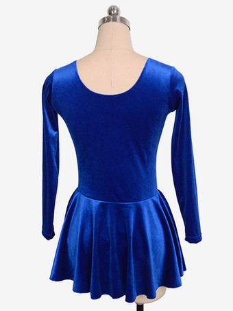 スケートドレスロイヤルブルーベルベットビーズプリーツダンス衣装ハロウィン